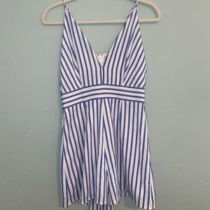 Blue and White Striped Romper